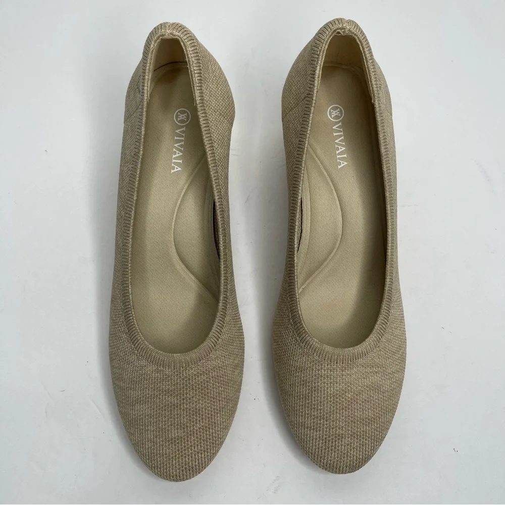VIVAIA Cream Elvia Round-Toe Chunky Heels Womens Size 37 Comfort Knit